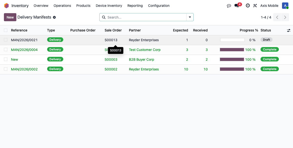 Delivery Manifests List