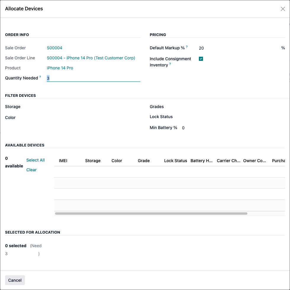 Allocate Devices wizard