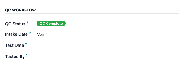 Device form showing QC status