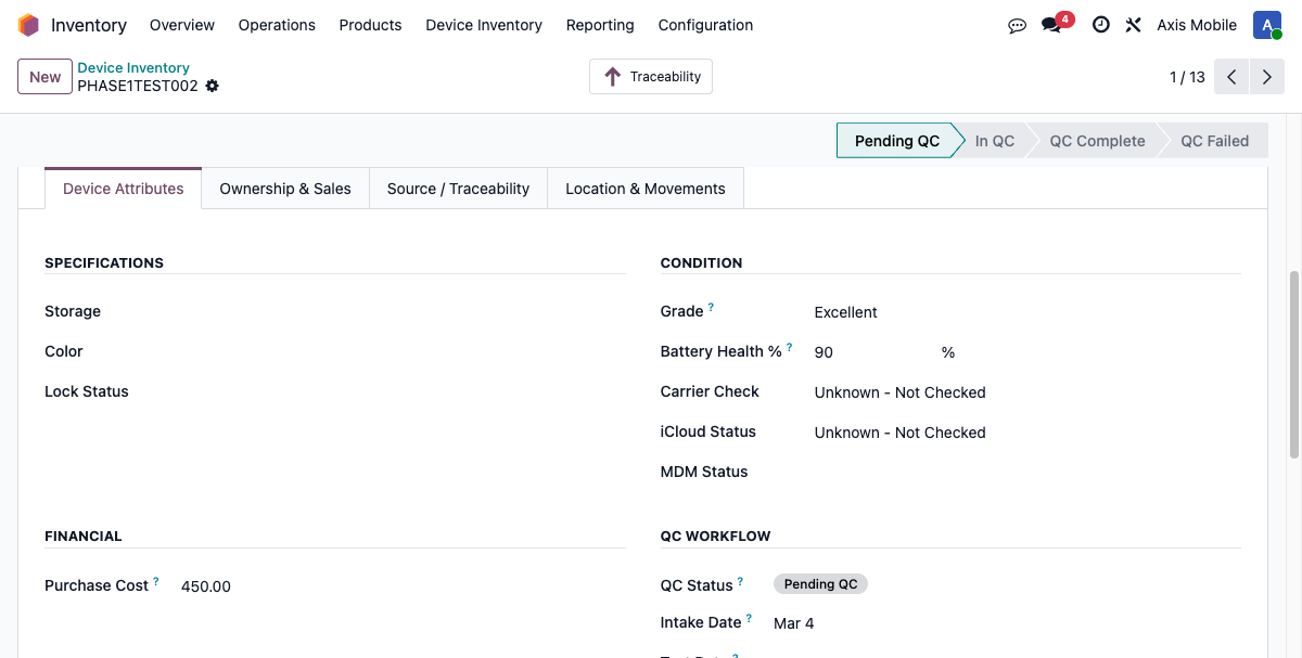 Device Form - QC Workflow