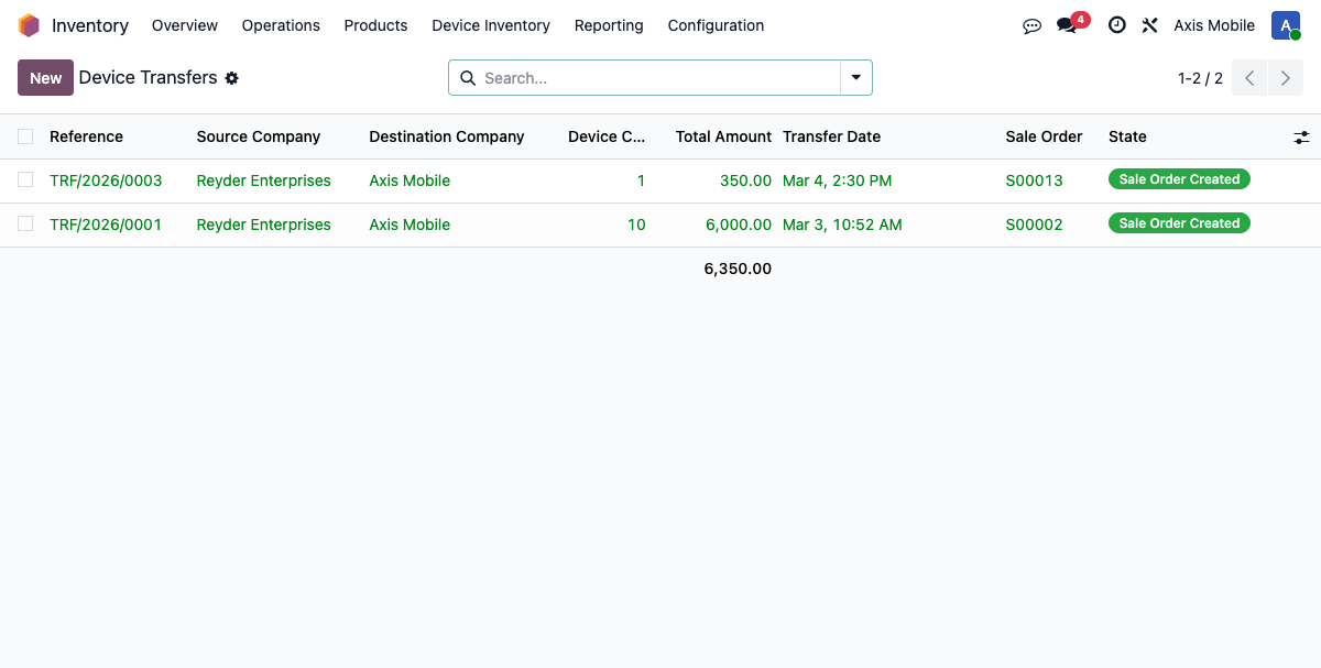 Inter-Company Transfers
