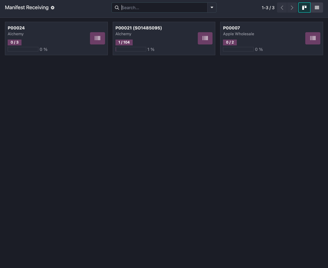 Manifest receiving kanban