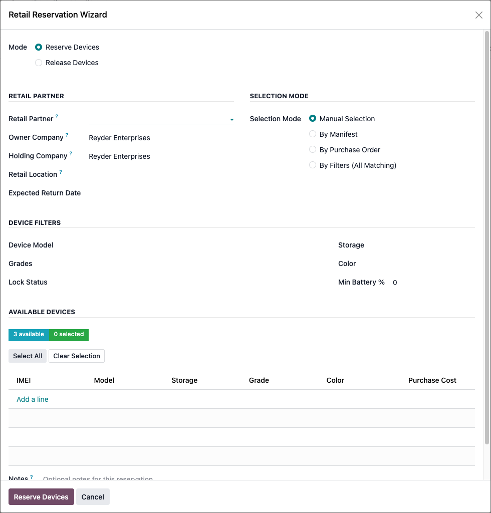 Reserve/Release wizard