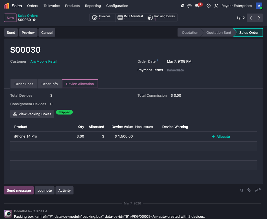 Sales order allocation overview after confirmation