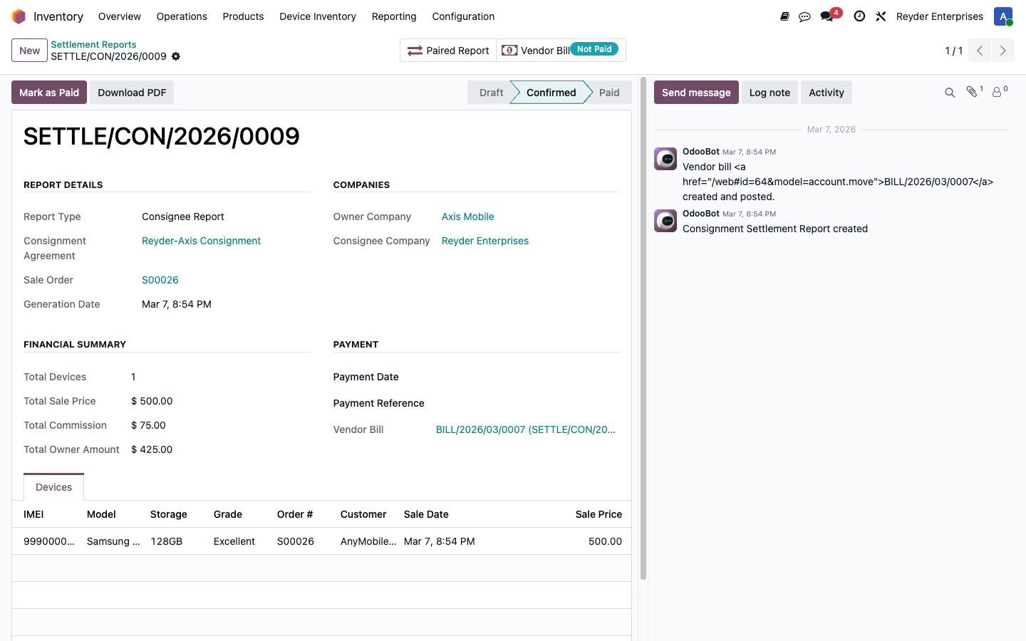 Consignee report