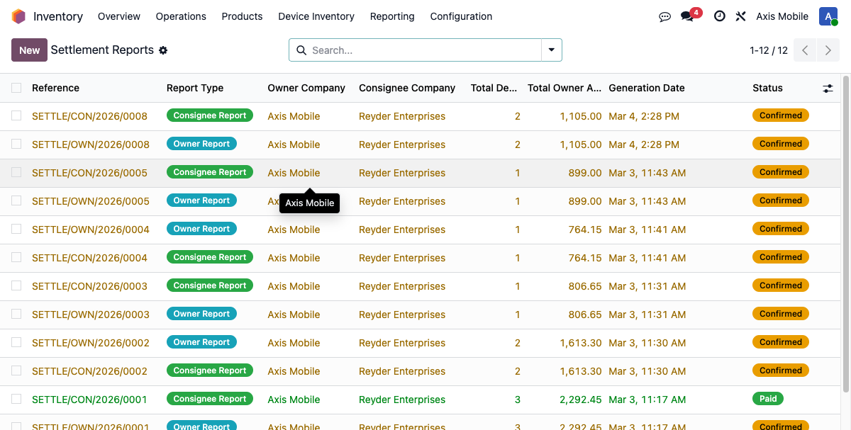 Settlement Reports List